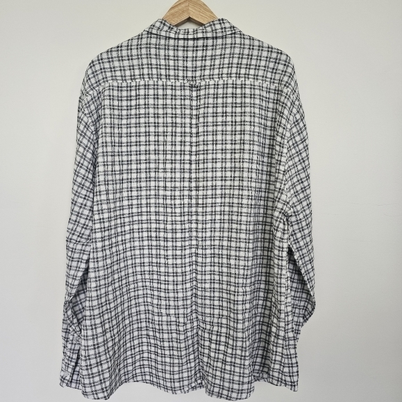 Saks Fifth Avenue Men's Linen Blend Black White Plaid Button Down Shirt Size XXL - Picture 7 of 8